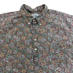 Reyn Spooner Shirt Mens L Green Short Sleeve Button Popover Floral Hawaiian VTG